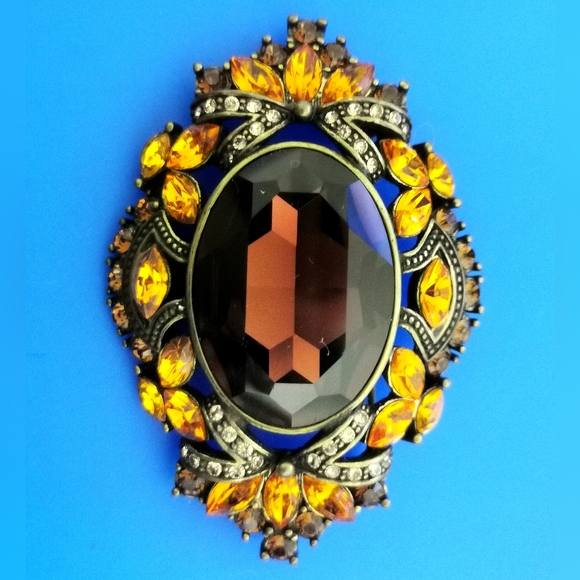 Joan Rivers Signed Vintage  Topaz Rhinestone Brooch Pin - Picture 2 of 9